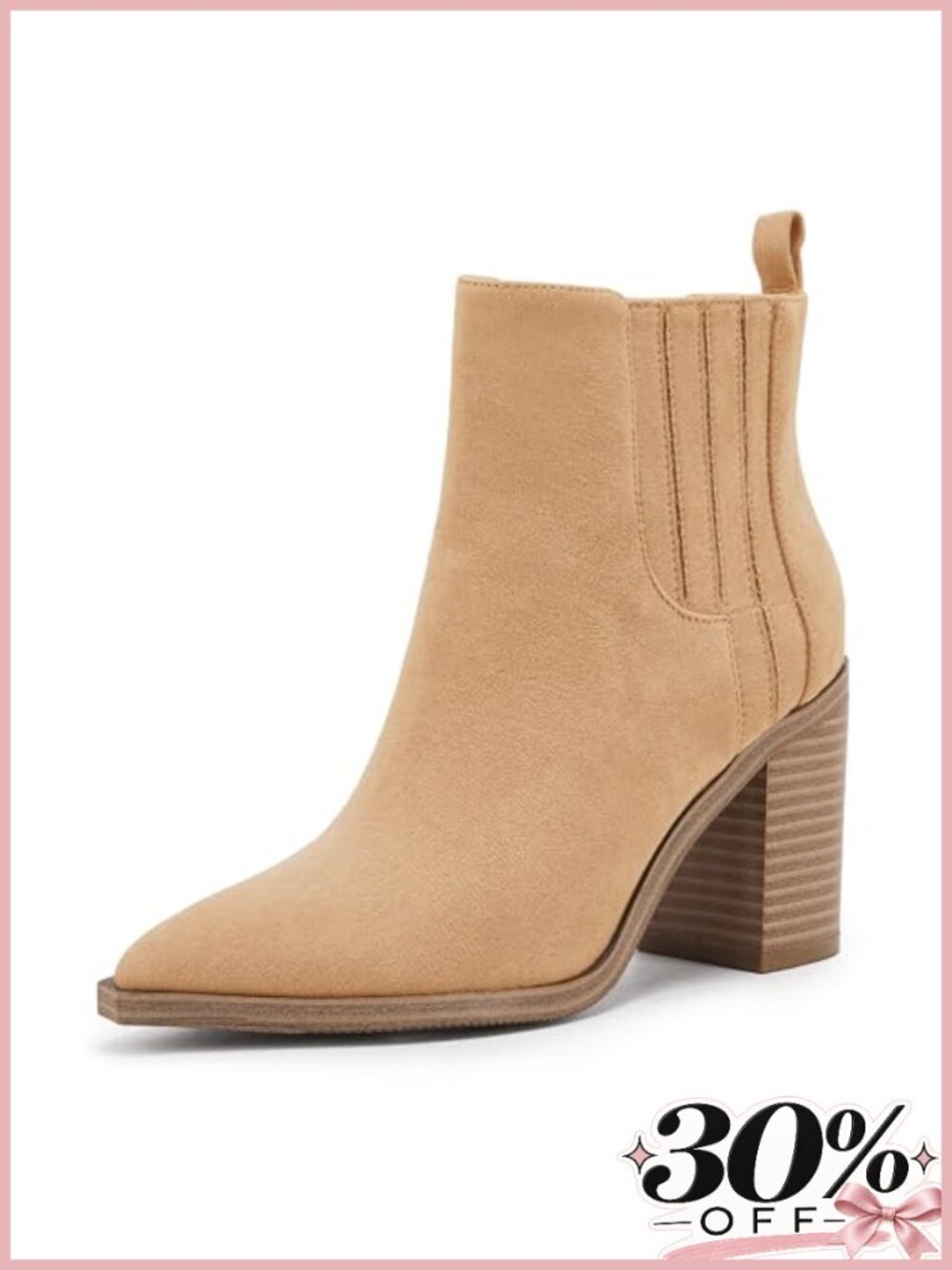 Womens Pointed Toe Ankle Boots Chunky Block Heel Slip On Faux Leather Chelsea